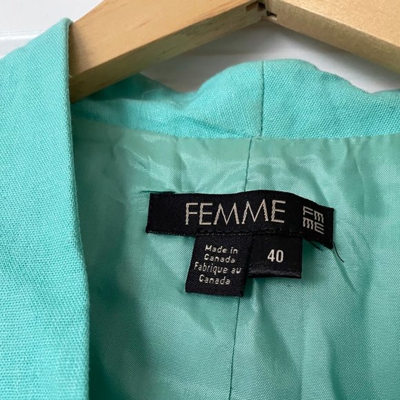 Linen Turquoise Sleeveless Fitted Jacket by Femme De Carrière - Picture 4 of 5